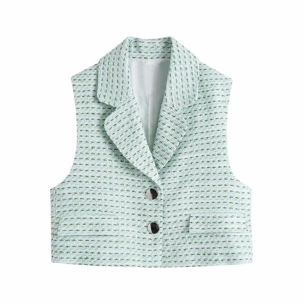 Calças Novos estilos de lazer Mulheres Retro Verificação Impressão de Tweed Tweed Casual com saia plissada e colete de casaco Blazers de 3 peças
