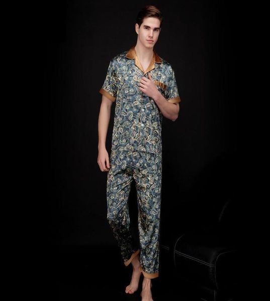 MEN039S NALLEDEAL MENS MENS PAISLEY Seidenpyjamas Set Summer Kurzarm Satin männlicher Plus -Größe Lose Dressing Kleid Nachthemd 3755660