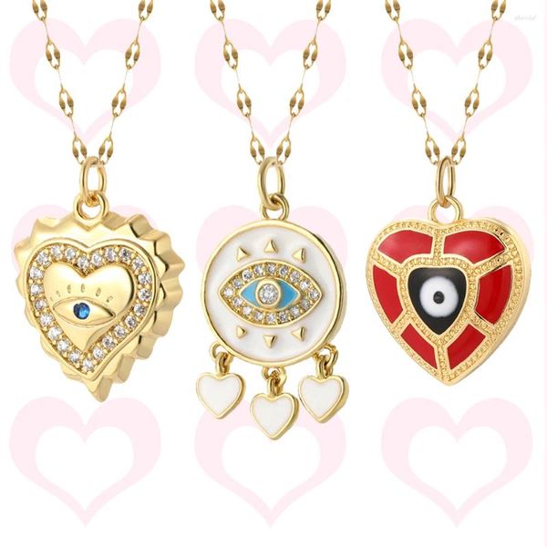 Подвесные ожерелья Boho Love Heart Gath Evil Blue Eye Ожерелье для женщин для женщин Кокер золотой цвет длинные цепи