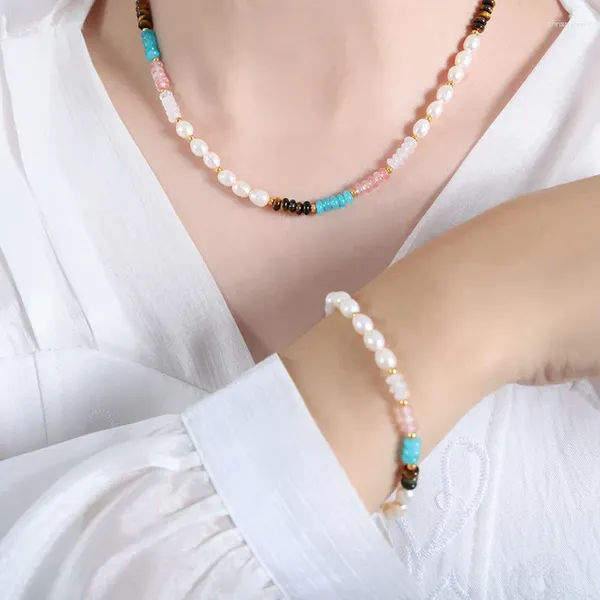 Brincos de colar Conjunto de água doce marka pérolas para mulheres pulseira boêmia jóias de moda stone natural sisped garotão venda de presente