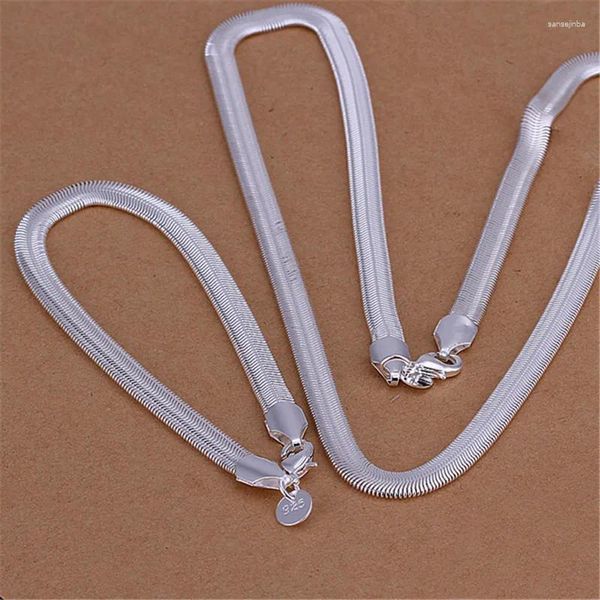 Halskettenohrringe mit 6 mm breit flach Schlangenkettenarmband Silberschleppschmuck für Frauen glatt weich und agil wie ein