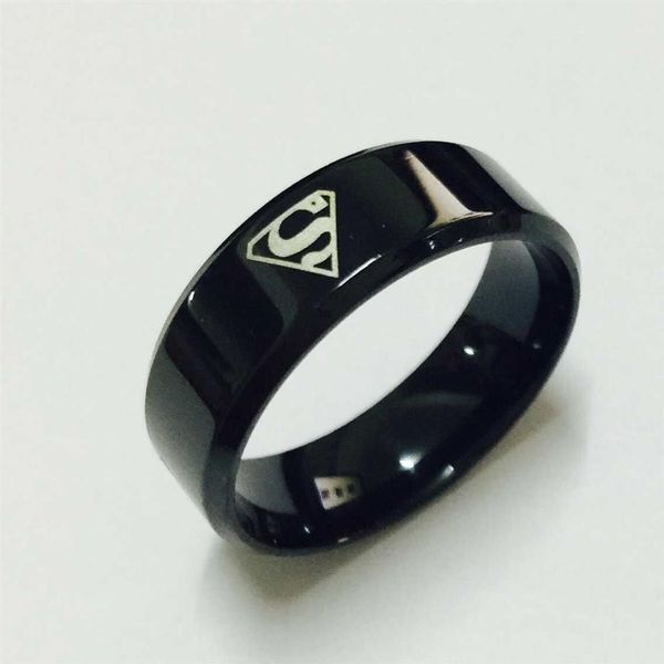 Aliança do logotipo do Super-Homem Black do Tungstênio Ring Ring 8mm 7g para homens Mulheres de alta qualidade EUA 7-14248M