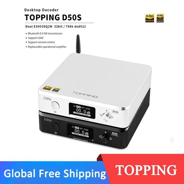 Conectores Topping D50S ES9038Q2M*2 DAC Bluetooth 5.0 LDAC D50 DSD512 32BIT/768KHz Hires Audio HiFi Decoder para A50s Headphone Amplifier