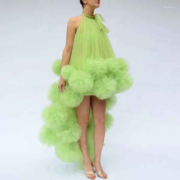 Vestidos casuais festas de tule verde e sexy tule high-lo para baile de fabricação personalizada feita longa tamanho grátis girl feminina vestidos de noite 2023