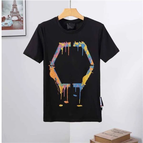 Camiseta de grife crânio de cristal de cristal masculino verão básico Carta de impressão sólida Punk casual tops tee homem mulheres roupas de luxo urso de manga curta 100% algodão m-3xl