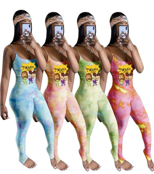 Mulheres fofas de cartoon macacões bodycon strap romances s2xl plissados ​​leggings along scop colar macacão de verão