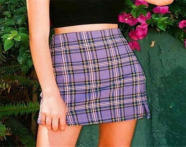 Frauen überprüft Minirock Plaid Summer Beach Vintage Retro Spring Kurzpurple Mädchen in 2105147908143