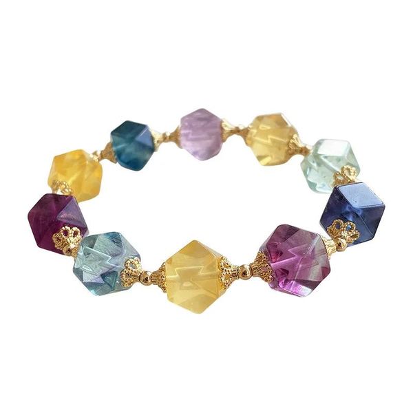 Braccialetti di pietra naturale di colore all'ingrosso di fluorite a fluorite a fluorite a forma di zucchero per perletti per le donne semplici gioielli di cristallo fresco