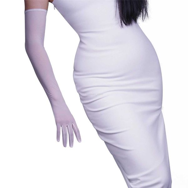 Guanti senza dito dooway mesh guanti lunghi lunghi tulle elastico in pizzo bianco semi -trasparente tech touchscreen women guanti costume da sera