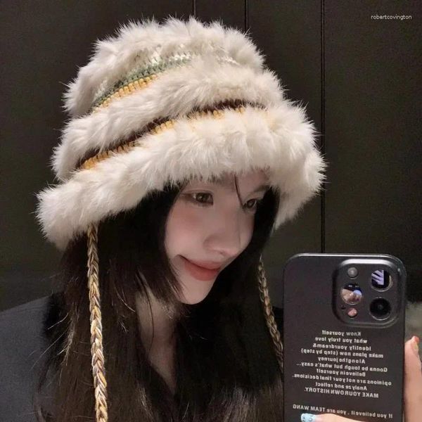 Boinas inverno real crochê de pêlo malha chapéu para mulheres coreanas moda de luxo de luxo peixerman chapéu de gorro dobrável