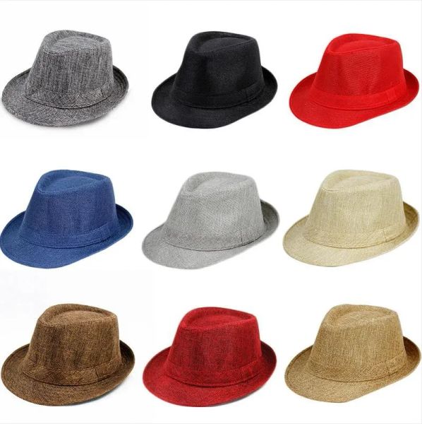 Джазовая шляпа Panamian Top Hats Cotton Linen British Sun Hat для мужчин Женщины Summer Trilby Fedora Caps Panama Beach Street Cap Stingy Brim Bj