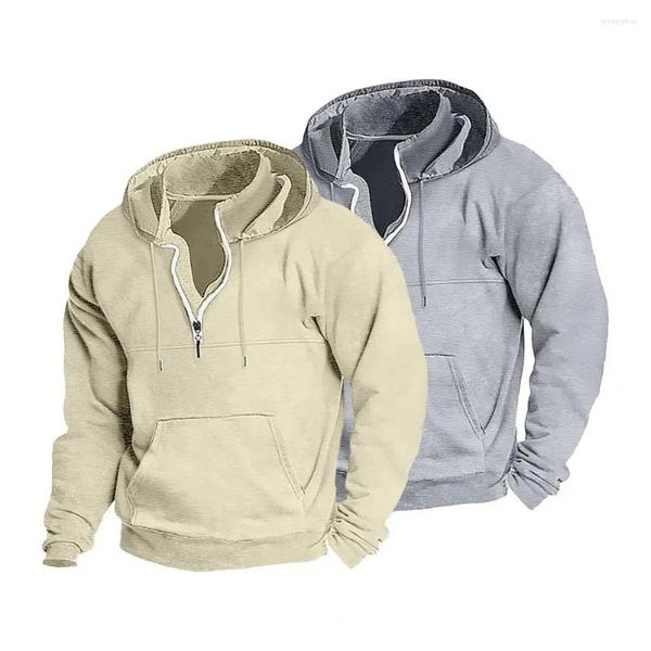 Herren Hoodies Hooded Sweatshirt Männer locker Fit Hoodie Retro Feste Farbe mit Reißverschluss Dekor Kassade Weich warm