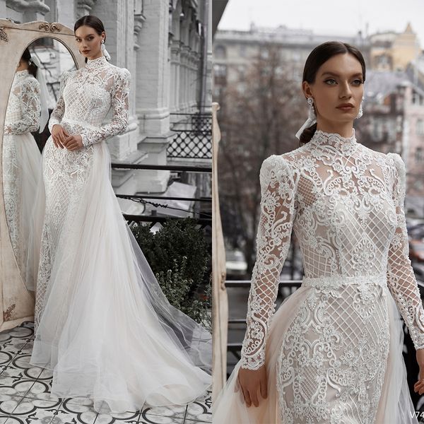 Abito da sposa modesto con colletto alto maniche lunghe abiti da sposa abito da sposa appliques aggraziati abiti da sposa