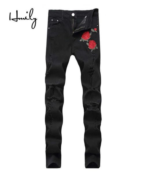 Hmily New Designer Men Jeans Big Size 2842 Luxury Rose Roseeted Jeans Slim Fit Mens Stampato Bike Biker Pants Denim X06215146335