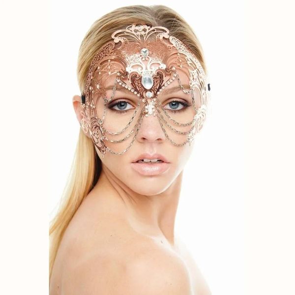 Maschere Phantom Metal Laser Cut Silver Gold Wedding Party Mask Women Chain Costume Filigree Black Cosplay Masquerade Mask Y200103 Y200103