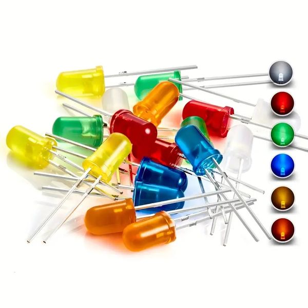 Kit kit per assortimento di luci di diodi da 20 pcs da 5 mm (lente rotonda diffusa DC 3V 20Ma) Lampada Lampada Lampada Assortita Varietà Elettronica Colore Elettronica Luce