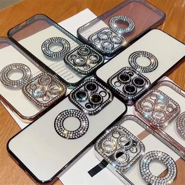 Luxury Diamond Glitter Bating Clear Phone Case para iPhone 11 13 12 14 15 Pro Max Plus Casos Tampa macia transparente à prova de choque 30pcs