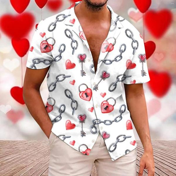 Herren lässige Hemden Herren Shirt Hawaii Digital 3D gedruckt kurz Ärmel Top Art Valentinstag Print Camisas de Hombre