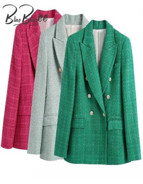 Blinglingee Spring Women Spring Giacca Ornate Ornate Tweed Wool Coats Female Spessi Blazer Verdi Spessi Blu Abbigliamento Blu 2201191120061