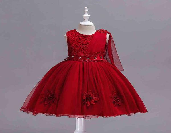 Crianças infantil menina flor das pétalas vestido crianças dama de honra vestido elegante vestido infantil vestido de festa formal vinho vermelho g12154582956