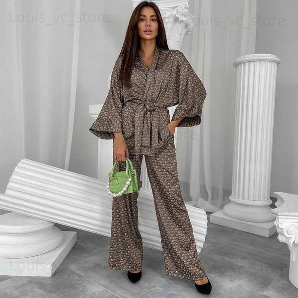 Frauen Nachtwäsche Modesdruck Frauen -Pyjama -Set Long Sleeve Laides Kimono und Hosen Nachtwäsche 2 Stücke Anzug Herbst Homewear für weibliche T231223