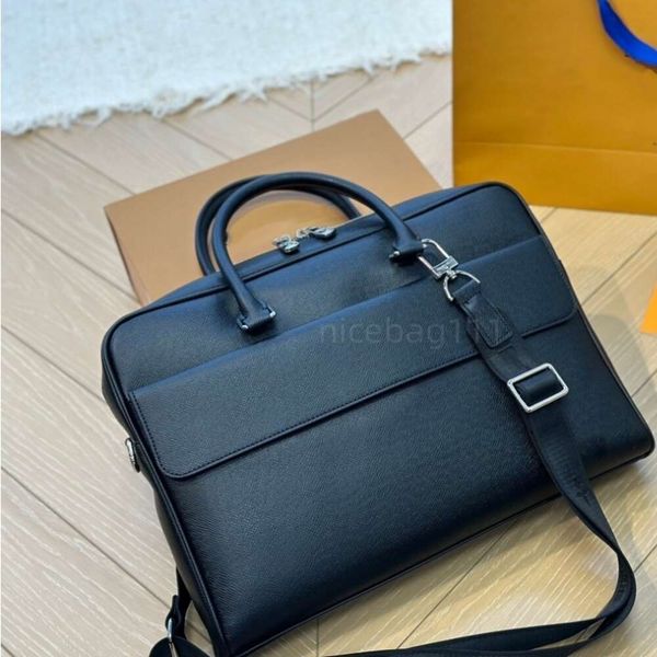 Aktentaschen Designer-Herren-Aktentasche aus reinem Leder mit schwarzen Querstreifen, Messenger-Tasche, Laptop-Tasche, Business-Büro-Tasche, Umhängetasche, Reisetasche, Umhängetasche, Geldbörse, AAAA