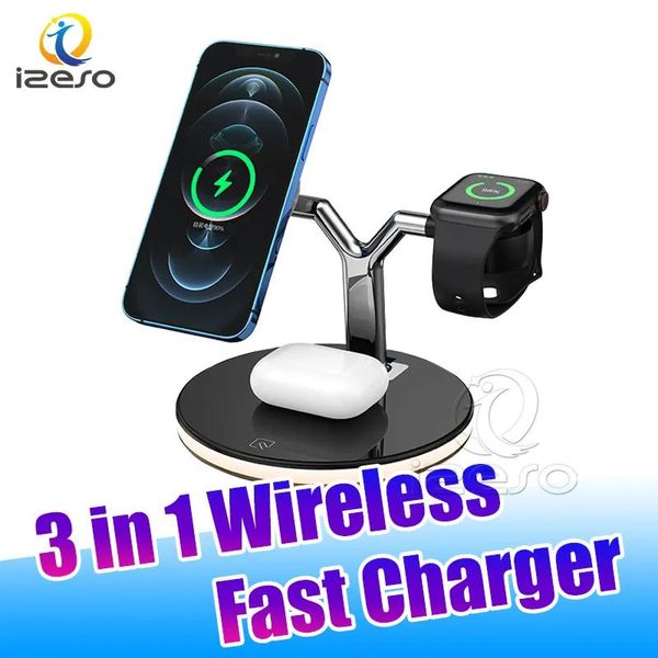 Carregadores 3 em 1 carregador sem fio 25W Estação de carregamento Fast Dock Display LED Chargers Quick Chargers para iPhone 12 Pro Max 11 Iwatch fone de ouvido izeso