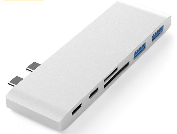 6 в 1 двойной USB Type C Hub Adapter Dongle Поддержка USB 30 Quick Charge Pd Thunderbolt 3 SD TF Reader для MacBook5021104