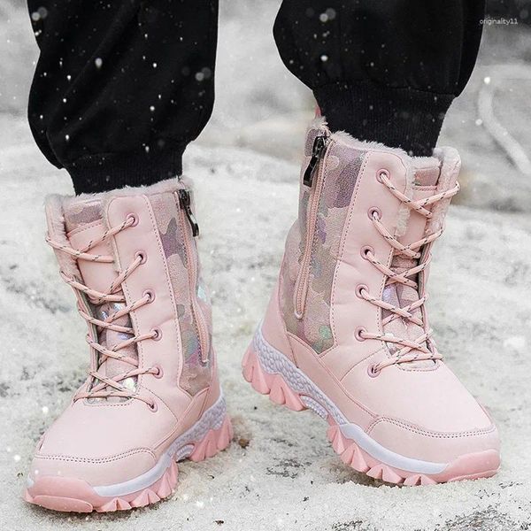 Stiefel Winter Plüsch Baby Girls Schnee Kinder von Leder Mode Sneakers Jungen wasserdichte warme Außenschuhe