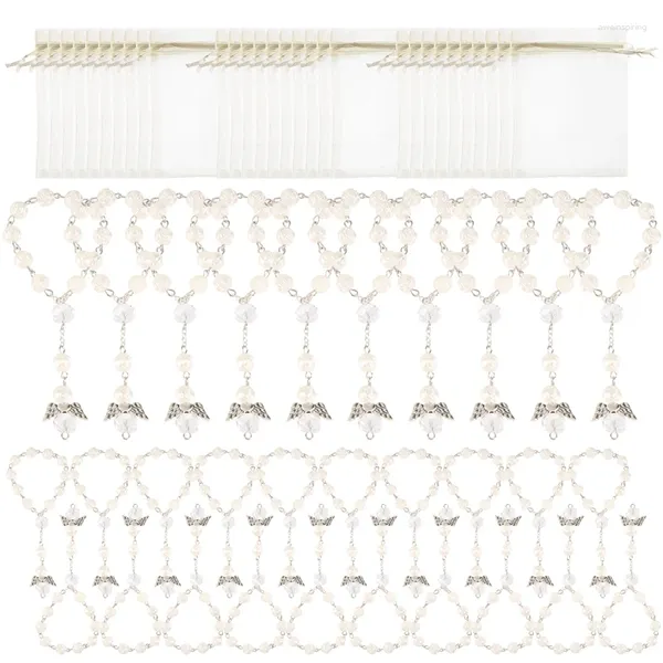 Schmuckbeutel 30 PCs Taufe Acryl Rosenkranzperlen Mini Rosenkränze Engel mit Organza -Taschen für die First Communion Party Gefälligkeiten