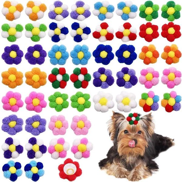 Köpek Giyim 20 PCS SÜLAM RENKLİ TRAMING LABLING İLE YAZ SAÇ YÜZLERİ Küçük evcil hayvanlar için lastik bant