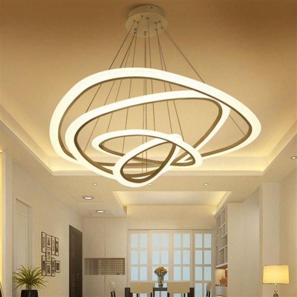 4 Ring Acrylleuchter Modern Modern Round Anhänger Lampe 90-260V 64 88 100 cm Einfache Persönlichkeit Anhänger Lampen LLFA298p