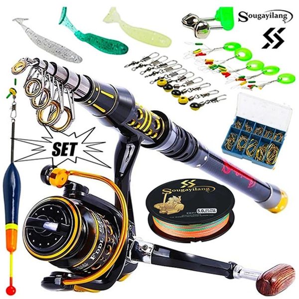 Linha Sougayilang Telescópica Haste do mar de pesca giratória isca de pesca gancho de água salgada água de pesca profissional haste de pesca completa kits completos