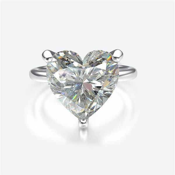 Elegante Moissanite Heart S925 Anéis de casamento de prata para mulheres de alta qualidade rosa branco azul roxo amarelo jóias de pedra de nascimento300V