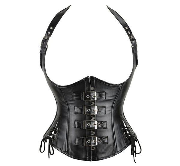 HALTNECK -GETRAUM PU Leder Look Underbust Korsett mit Schnallenbefestigung und Seitenschnüre Frauen Steampunk Club -Corsets2945412