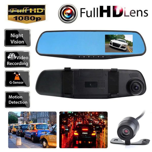 DVRS HD 1080p 4.3 '' Dual Lente Recorder de vídeo Dash Cam Tropview Mirror Car Câmera DVR Frete grátis