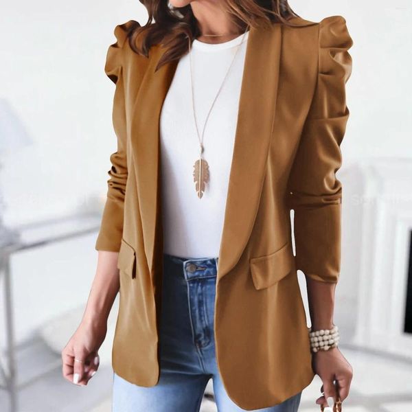 Ternos femininos elegantes jaquetas de manga de sopro para mulheres 2024 Moda da primavera Pocket Pocket Casual Office Casual Lady Blazers Thin Blazers