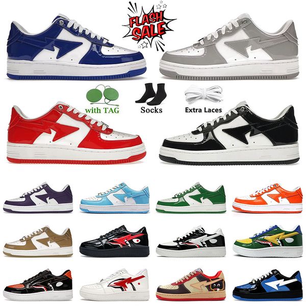 Designer Bapestass Sapatos casuais STA SK8 tubarão baixo baixo branco cinza preto roxo vermelho azul rosa bege camuflado camurça de couro bapestaes mens mulheres esportes tênis de tênis