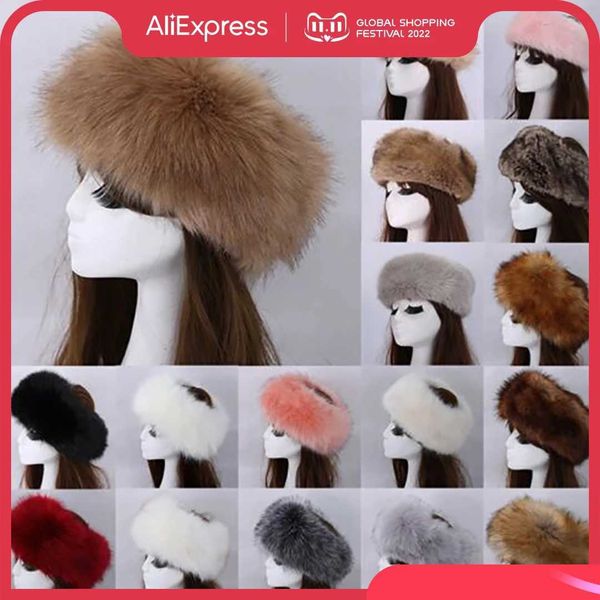 Gorro/crânio tampas 2022 inverno grosso de banda de cabelo peluda russa falsa pêlo full girl girl pêlo chapéu de cabeça de cabeça de cabeça inverno chapéus de esqui no ar livre de inverno j231223