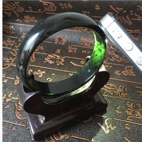 58-62 мм винтажный китайский 100% натуральный браслет Black Jade Gems Bangle A21303B