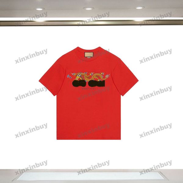 Xinxinbuy 2024 Erkekler Tasarımcı Tee T Shirt Dragon Noel Ağacı Mektubu Kısa Kollu Pamuk Kadınlar Siyah Beyaz Gri XS-XL