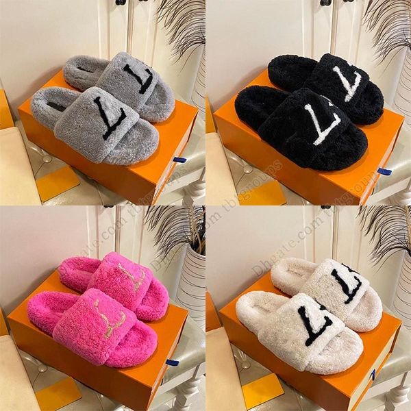 2024 Modefell-Hausschuhe für Frauen pelzige flauschige Sandalen Objektträger Winter Slipper House Room Plattform Flat Mule Sliders Home Fuzzy Room Designer Sandles Schuh Eur35-42