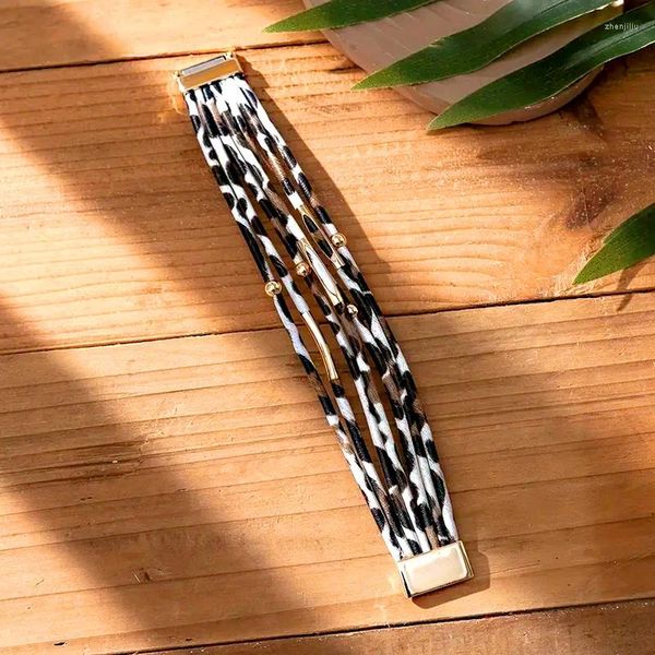 Braccialetto da 1 pc per leopardo casual braccialetto in pelle impilabile avvolgibile fibbia magnetica regalo gioielli decorazioni per le vacanze