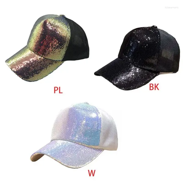 Chapéus de aba larga Glitter unissex Glitter multicolorido lantejous beisebol Mesh respirável Back Summer Club Party Ajustável para Snapback Trucker