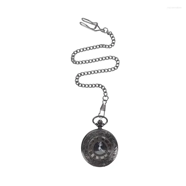 Relógios de pulso 6x Vintage steampunk negra numbers romanos colar quartzo pingente de bolso assistir presente