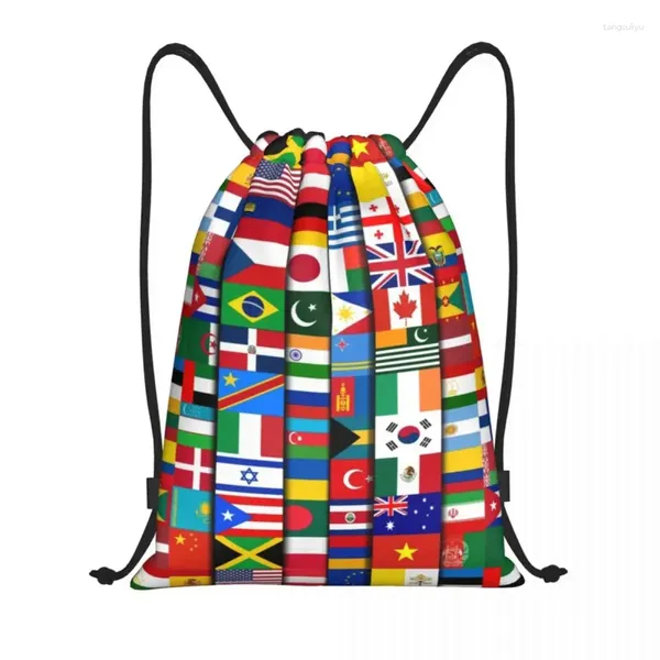Einkaufstaschen 60 Flaggen der Länder Die Welt Draw String Rucksack Männer Sport Fitnessstudio Sackpack tragbare internationale Geschenktrainingstasche Sack