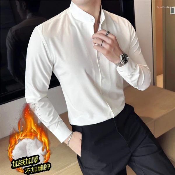 Camisas casuais masculinas Camisas de hombre outono inverno grossa colar de suporte social de alta qualidade de alta qualidade de manga longa para homens vendas