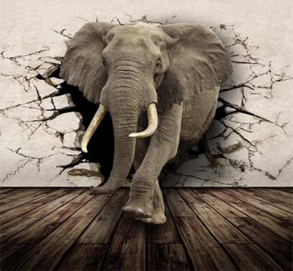 Hintergrundbilder benutzerdefinierte Größe 3d gebrochener Wand Elefant Rhinoceros po Wandbild für Kinder Schlafzimmer Wohnzimmer Dekor Vlpene Tallpape9927578