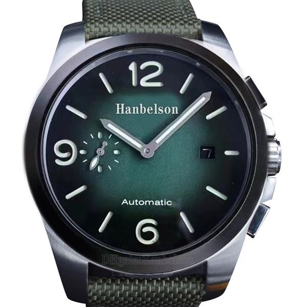 1860 Herren Uhren 44mm Automatische Bewegung Lumineszenz Gradientengrünes Zifferblatt geflochtener Lederband Frosted Stahl Hülle Clear Glass Bot2344