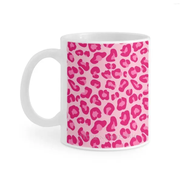 Tazze stampa leopardo in tazza bianca posa pastello e fucsia da 11 once di latte da tè in ceramica divertente.